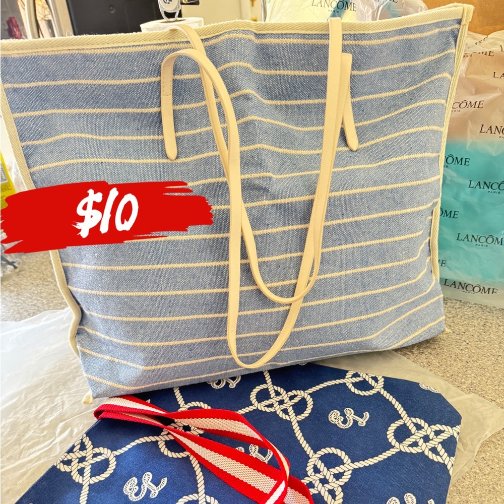 Blue Striped Tote Bag